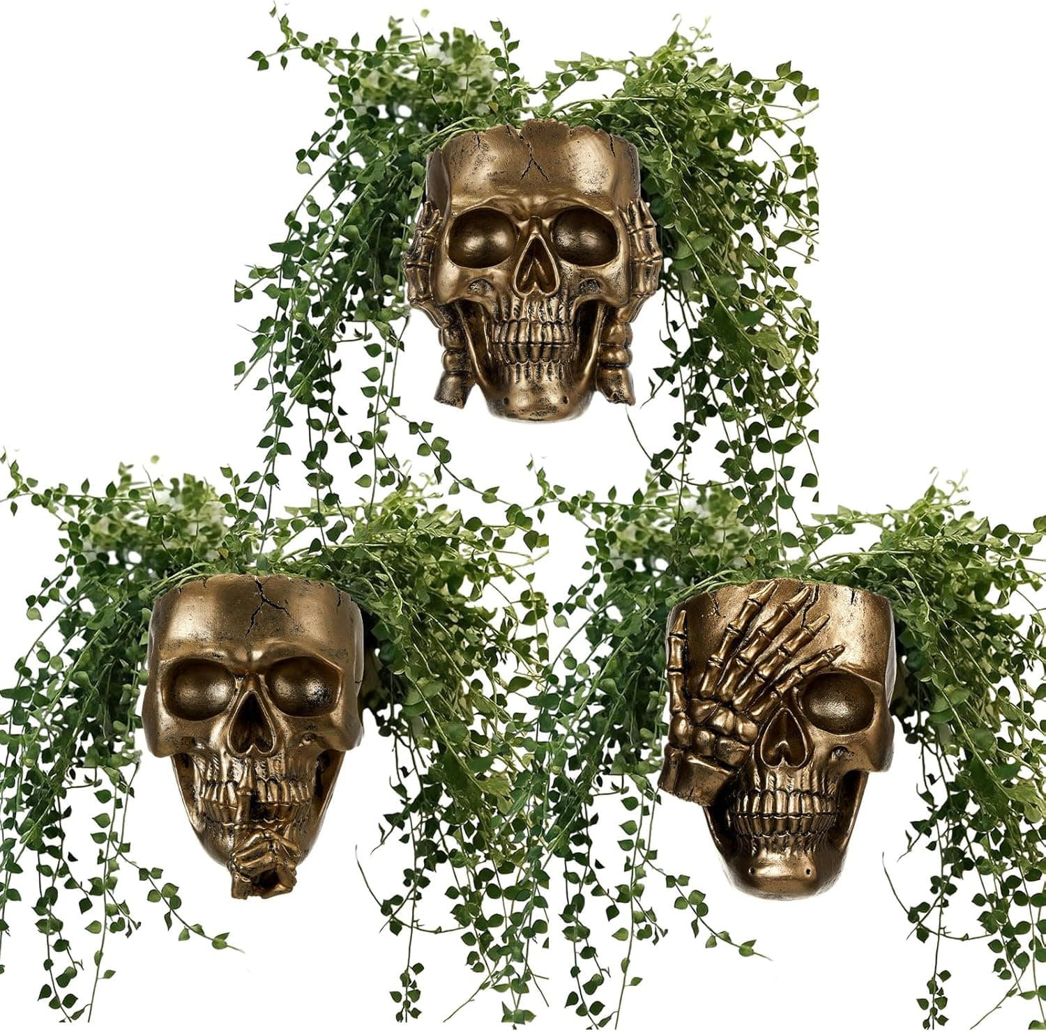 Mercer41 Gothic Skull Wall Planter Set Of 3 With Drainage Holes